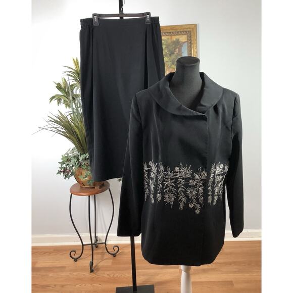 Ben Marc Women Black 2 Pc Skirt Jacket 16 Long Sleeve Formal Preppy Office Siren - Picture 1 of 12